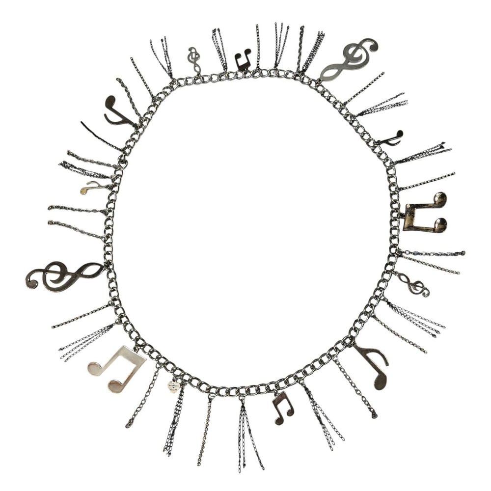 Harajuku Lovers Gwen Stefani Necklace Y2K Music Note Charm Chain Silver Tone
